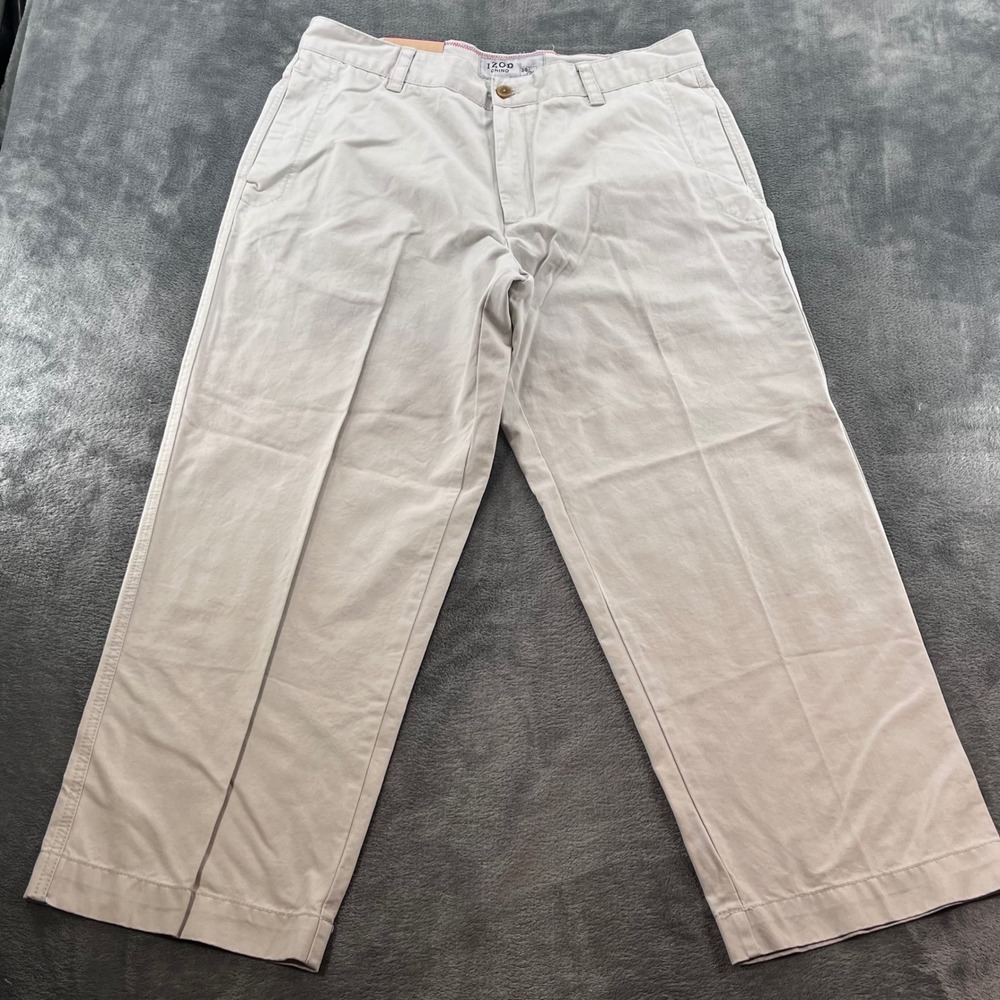 NWT IZOD Chesapeake Twill Chino Pants Mens 38x29 Khaki Tan Flat Front Cotton